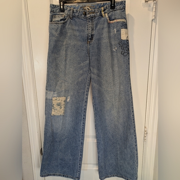 Lauren Ralph Lauren Denim - LRL Ralph Lauren Patchwork Straight Wide Leg Jeans Size 10 Vintage Distressed